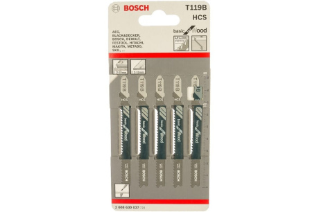 Купить Пилка для лобзика Bosch T-119B  дерево/фанера  чистый рез   5шт.упак  2.608.630.037 фото №1