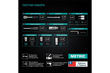 Купить Набор инструментов  1/4"  CrV  пластиковый кейс 57 предметов Stels фото №2