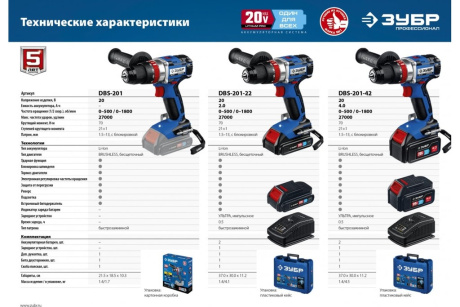 Купить Дрель-шуруповерт акк. ЗУБР DBS-201-22 20В Проф. ударн  бесщет  2 АКБ кейс фото №20