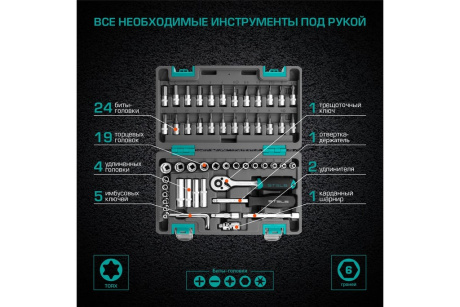 Купить Набор инструментов  1/4"  CrV  пластиковый кейс 57 предметов Stels фото №12